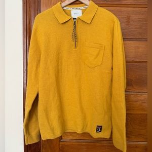 Percival Hikaru Zip Wool Pullover Mustard Men’s Medium NWOT